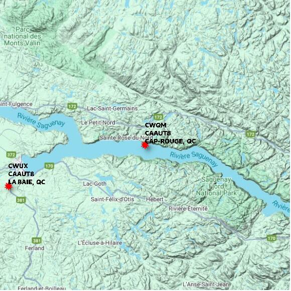 map at zoomlvl 60x60 kilometres for CAP-ROUGE