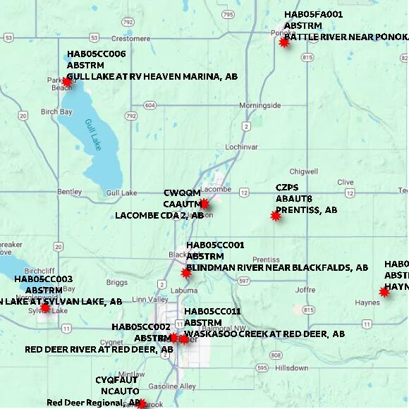 map at zoomlvl 60x60 kilometres for LACOMBE CDA 2
