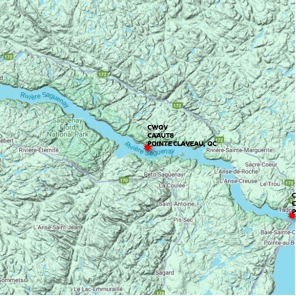 map at zoomlvl 60x60 kilometres for POINTE CLAVEAU