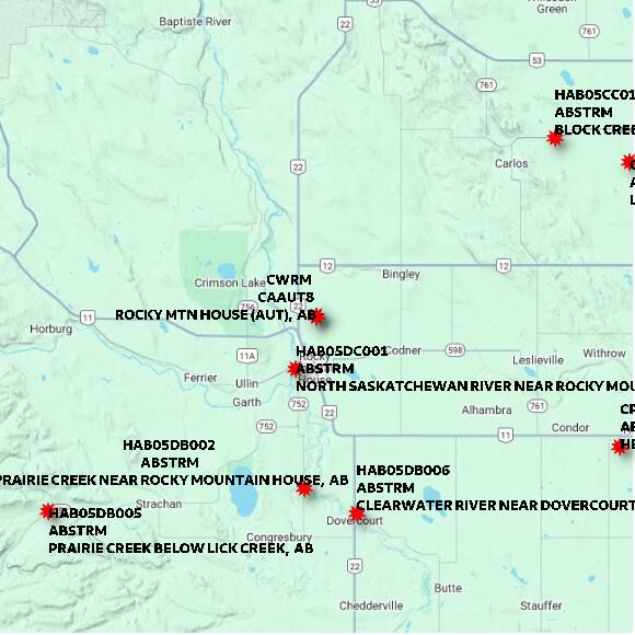 map at zoomlvl 60x60 kilometres for ROCKY MTN HOUSE (AUT)
