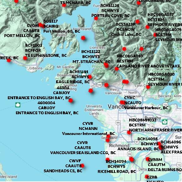 map at zoomlvl 60x60 kilometres for POINT ATKINSON