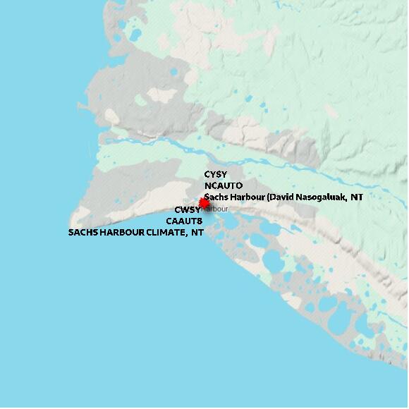 map at zoomlvl 60x60 kilometres for SACHS HARBOUR CLIMATE