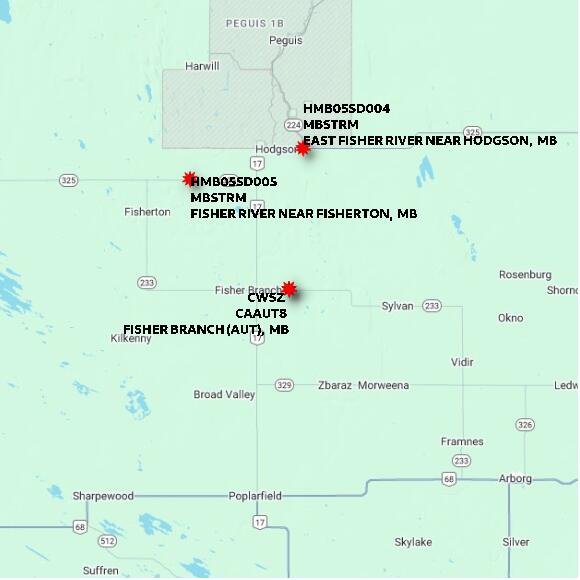 map at zoomlvl 60x60 kilometres for FISHER BRANCH (AUT)