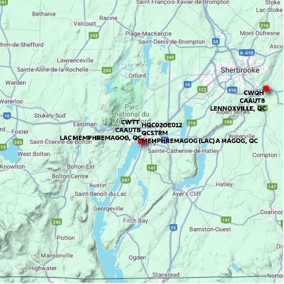 map at zoomlvl 60x60 kilometres for LAC MEMPHREMAGOG
