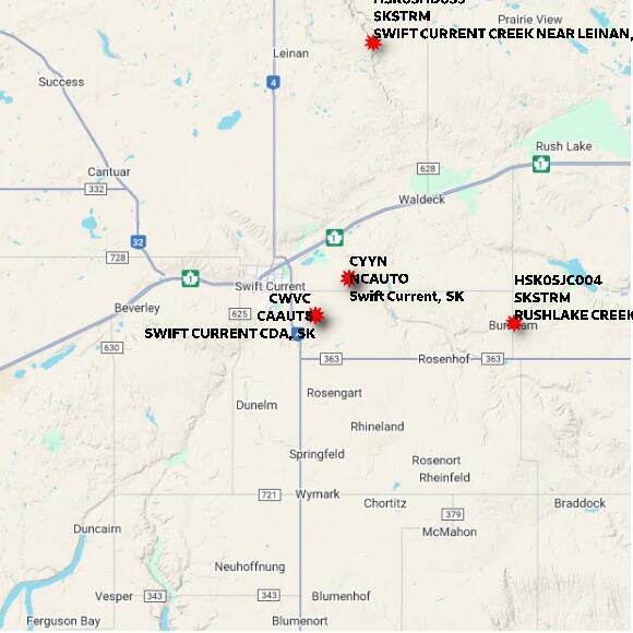 map at zoomlvl 60x60 kilometres for SWIFT CURRENT CDA