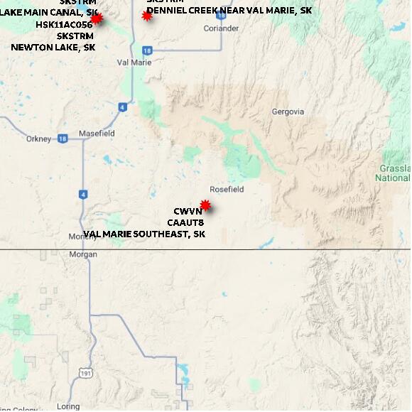 map at zoomlvl 60x60 kilometres for VAL MARIE SOUTHEAST