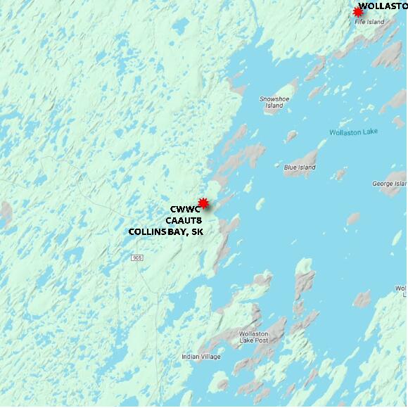map at zoomlvl 60x60 kilometres for COLLINS BAY