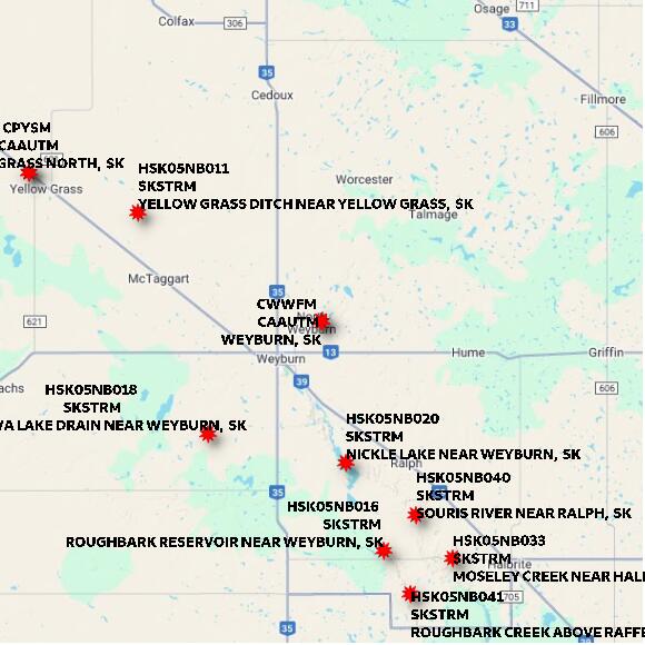 map at zoomlvl 60x60 kilometres for WEYBURN