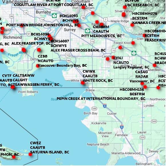 map at zoomlvl 60x60 kilometres for WHITE ROCK