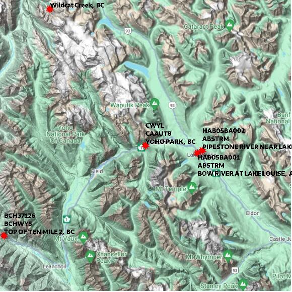 map at zoomlvl 60x60 kilometres for YOHO PARK