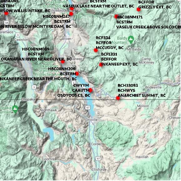 map at zoomlvl 60x60 kilometres for OSOYOOS CS