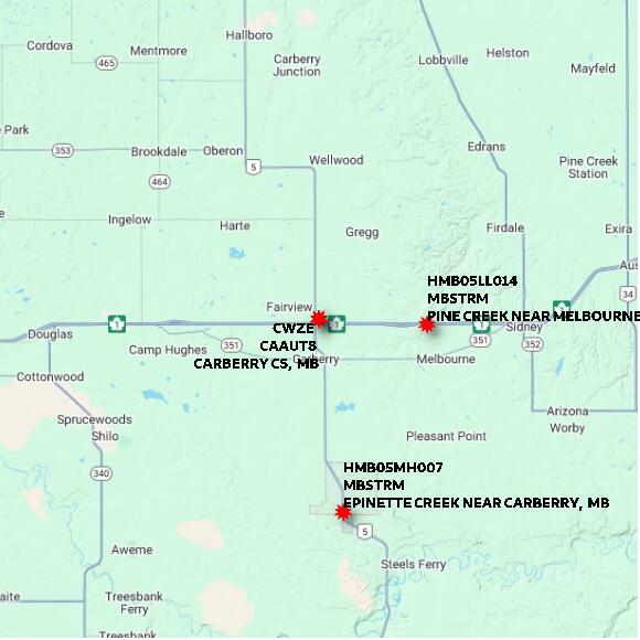 map at zoomlvl 60x60 kilometres for CARBERRY CS