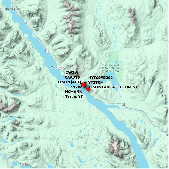 map at zoomlvl 60x60 kilometres for TESLIN (AUT)