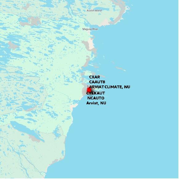 map at zoomlvl 60x60 kilometres for ARVIAT CLIMATE