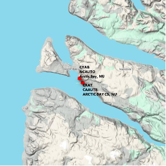 map at zoomlvl 60x60 kilometres for ARCTIC BAY CS