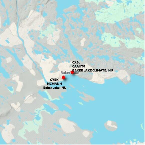 map at zoomlvl 60x60 kilometres for BAKER LAKE CLIMATE