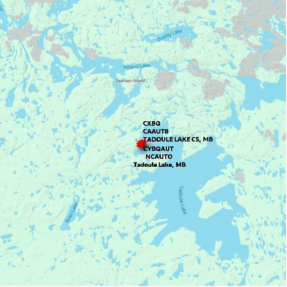 map at zoomlvl 60x60 kilometres for TADOULE LAKE CS