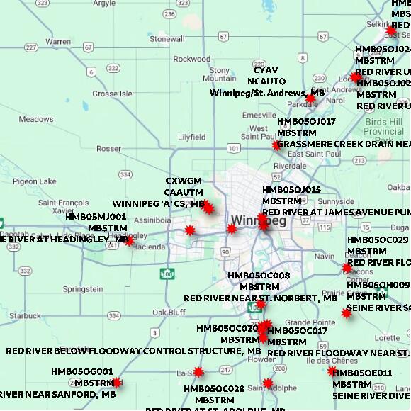 map at zoomlvl 60x60 kilometres for WINNIPEG 'A' CS