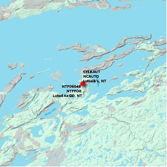 map at zoomlvl 60x60 kilometres for Lutselk'e
