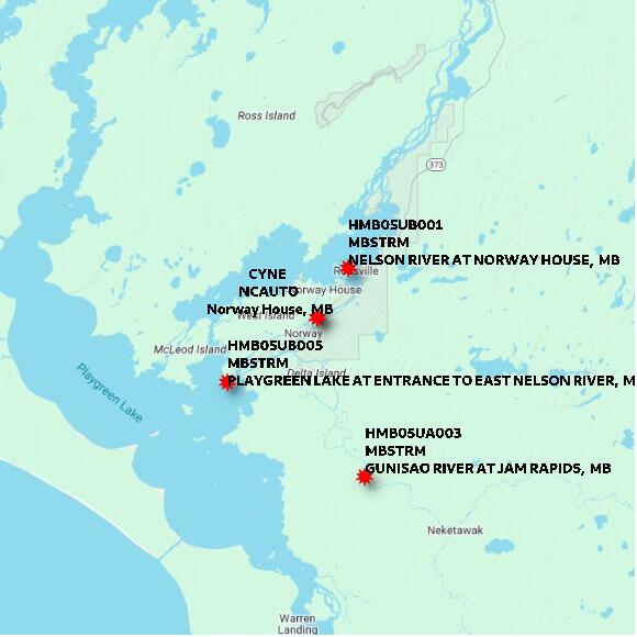 map at zoomlvl 60x60 kilometres for Norway House