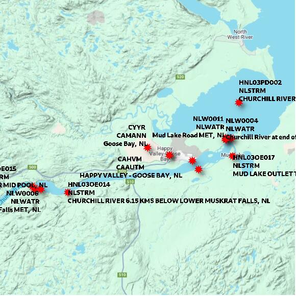 map at zoomlvl 60x60 kilometres for Goose Bay