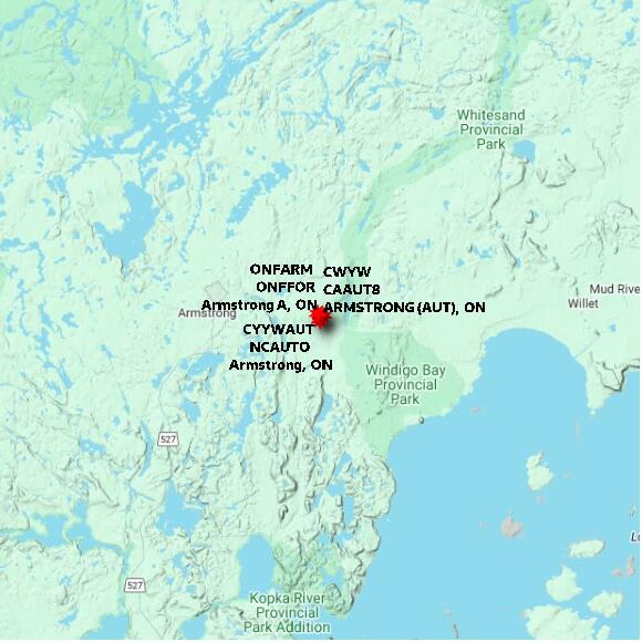 map at zoomlvl 60x60 kilometres for Armstrong