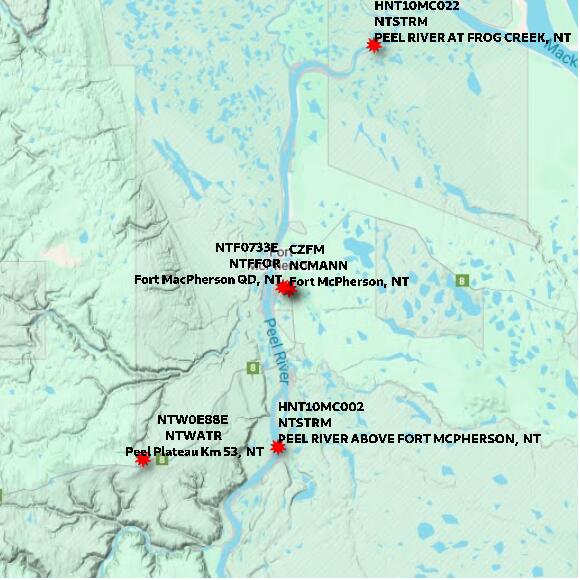 map at zoomlvl 60x60 kilometres for Fort McPherson