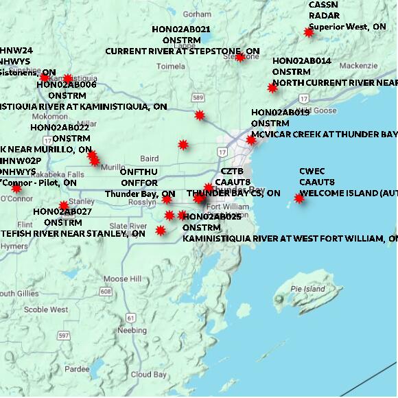 map at zoomlvl 60x60 kilometres for THUNDER BAY CS