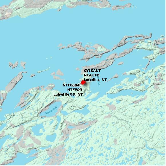 map at zoomlvl 60x60 kilometres for Lutsel Ke QD