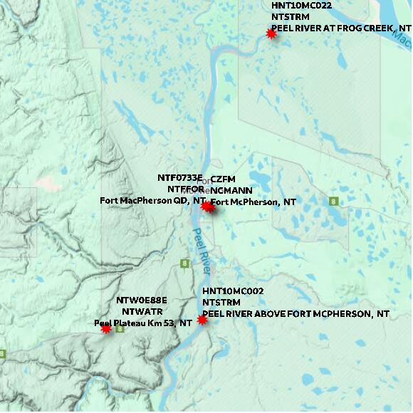 map at zoomlvl 60x60 kilometres for Fort MacPherson QD