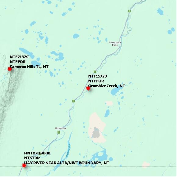 map at zoomlvl 60x60 kilometres for Grumbler Creek