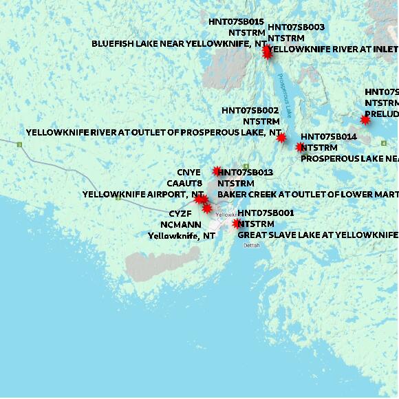 map at zoomlvl 60x60 kilometres for Yellowknife Auto