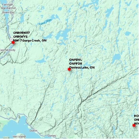 map at zoomlvl 60x60 kilometres for Devious Lake