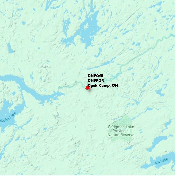 map at zoomlvl 60x60 kilometres for Ogoki Camp
