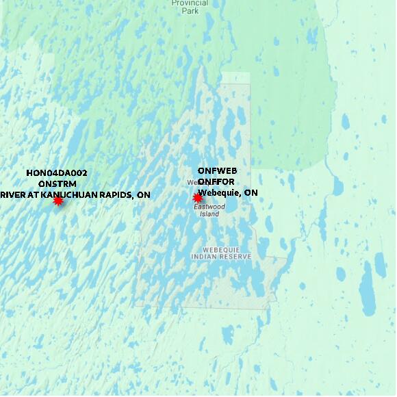 map at zoomlvl 60x60 kilometres for Webequie