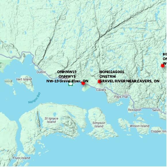 map at zoomlvl 60x60 kilometres for NW-19 Gravel River