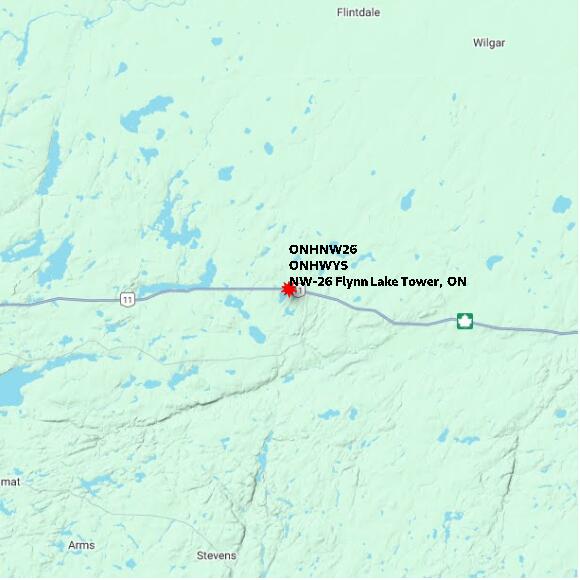 map at zoomlvl 60x60 kilometres for NW-26 Flynn Lake Tower