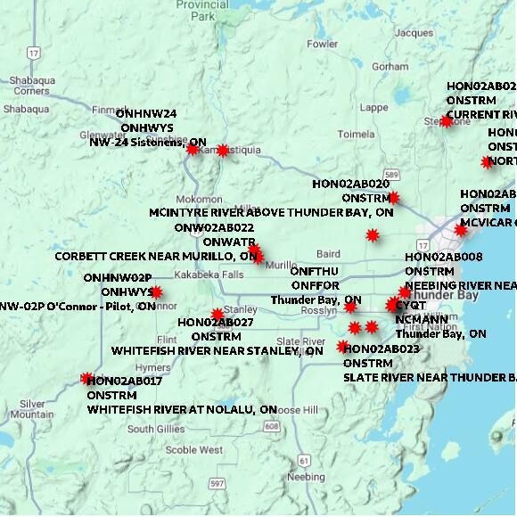 map at zoomlvl 60x60 kilometres for CORBETT CREEK NEAR MURILLO