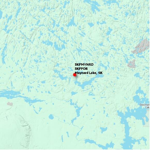 map at zoomlvl 60x60 kilometres for Maynard Lake