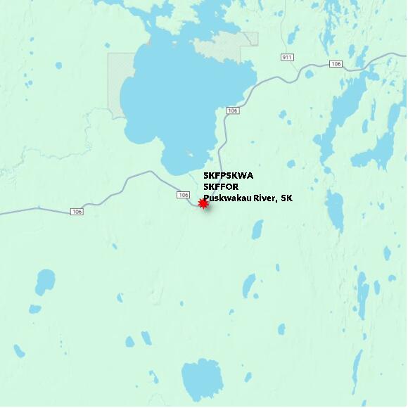 map at zoomlvl 60x60 kilometres for Puskwakau River