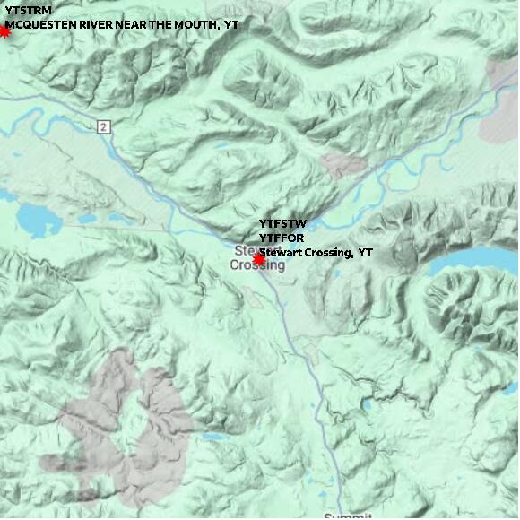 map at zoomlvl 60x60 kilometres for Stewart Crossing